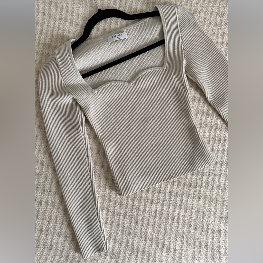 Aritzia Cream Ribbed Long Sleeve Top